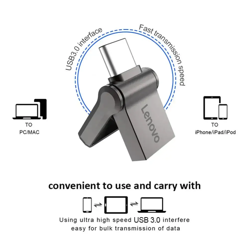 Lenovo USB 3.0 Type C OTG Flash Drive 2TB 1TB Super USB Storage 128GB Flash Drive Keychain Android Phone Flash Drive