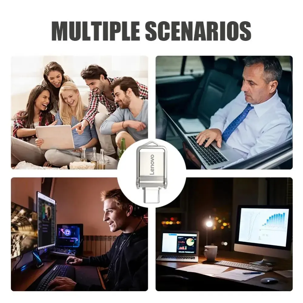 Lenovo USB 3.0 Type C OTG Flash Drive 2TB 1TB Super USB Storage 128GB Flash Drive Keychain Android Phone Flash Drive
