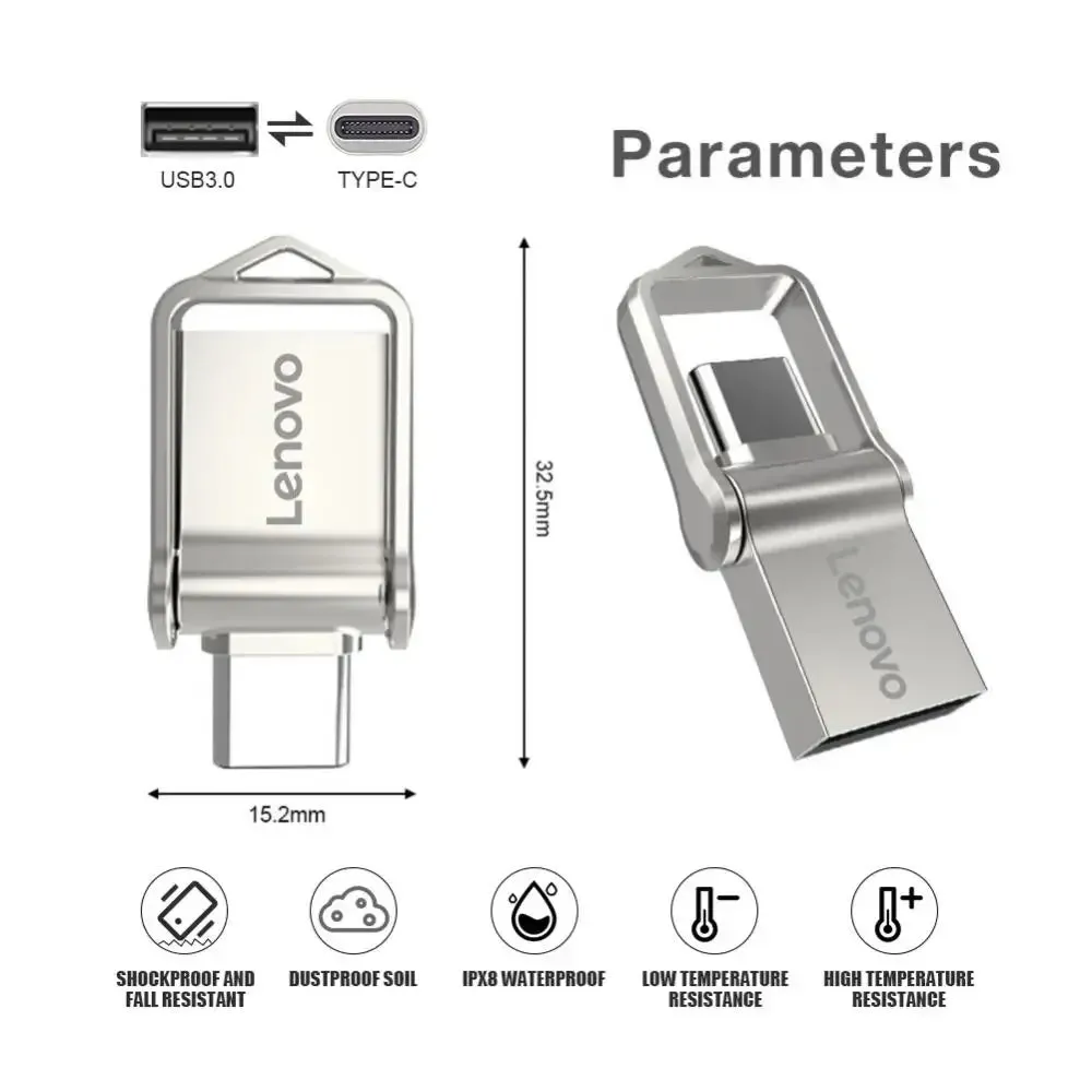 Lenovo USB 3.0 Type C OTG Flash Drive 2TB 1TB Super USB Storage 128GB Flash Drive Keychain Android Phone Flash Drive