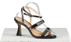 Luiza Barcelos Black BLACK CRYSTAL BUCKLE MID-HEEL SANDALS UK 6 EU 39 👠
