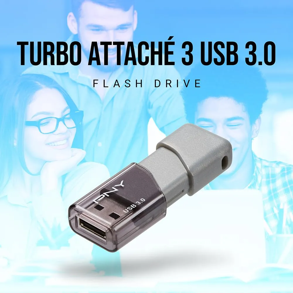 PNY 128GB Turbo Attach 3 USB 3.0 Flash Drive 5-Pack  Grey, P-FD128X5TBOP-MP, 100MB/s, Light-Weight Durable - Data Storage and Transfer