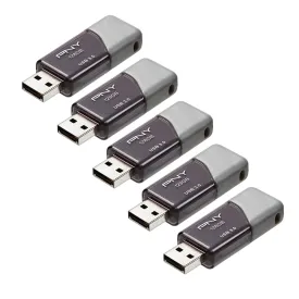 PNY 128GB Turbo Attach 3 USB 3.0 Flash Drive 5-Pack  Grey, P-FD128X5TBOP-MP, 100MB/s, Light-Weight Durable - Data Storage and Transfer