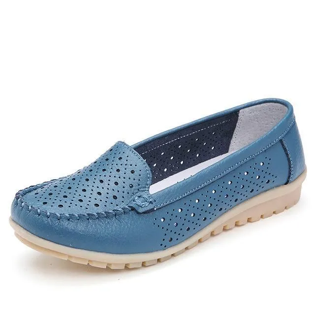 Summer Women Flats Women Genuine Leather Driving Shoes