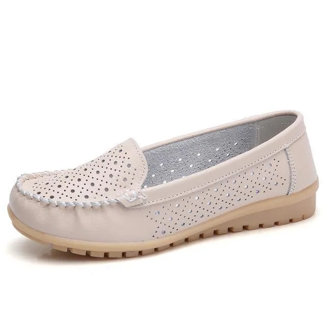 Summer Women Flats Women Genuine Leather Driving Shoes
