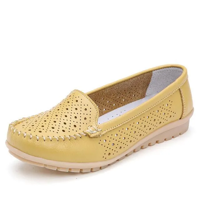 Summer Women Flats Women Genuine Leather Driving Shoes