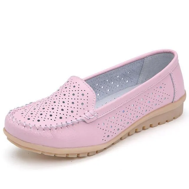 Summer Women Flats Women Genuine Leather Driving Shoes