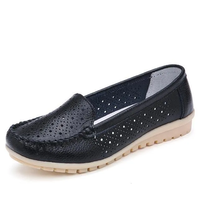 Summer Women Flats Women Genuine Leather Driving Shoes